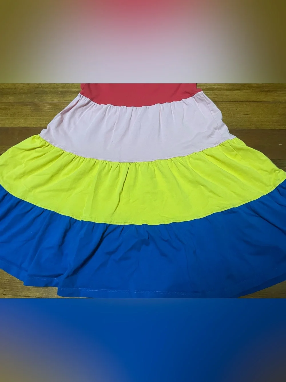 Hanna Andersson Red Pink Yellow Blue Tiered Color Block Cotton Dress Size 6-7